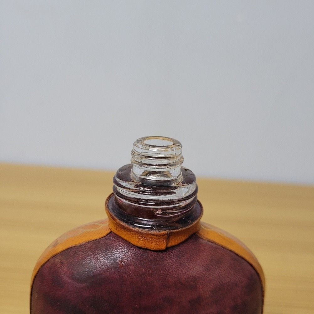 Leather Wrapped Glass Bottle Italian Italy Duck Gadwall Vintage Tooled Handmade - Picture 8 of 9